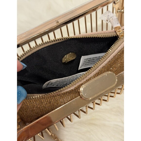 Zara Limited Edition Rhinestones Metallic Golden Cage Style Box Clutch Bag Chain - Picture 14 of 14